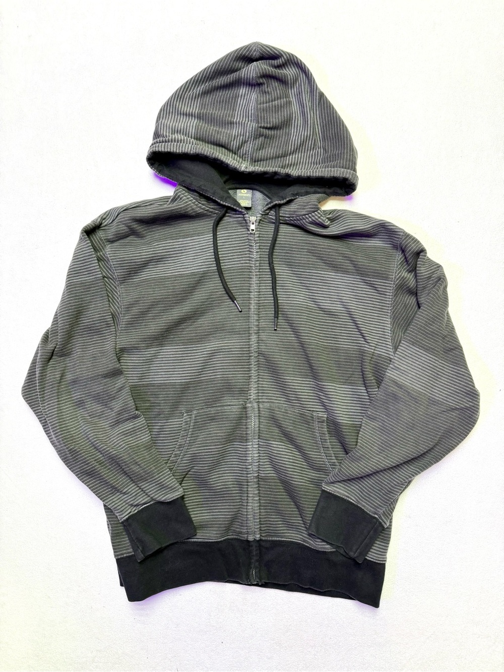 Xersion Men's Black and Gray Striped Zip-Up Hoodie